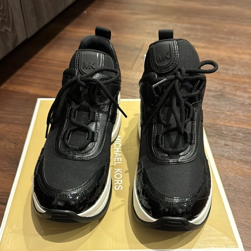 MICHAEL Michael Kors Olympia Trainer Tech Canvas Sneakers, stains on bottom.